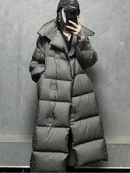 2024 Winter New Long White Down Puffer Jacket Thicken Warm Over Knee Maxi-Length Winter Coat  Long Quilted Padded Coat