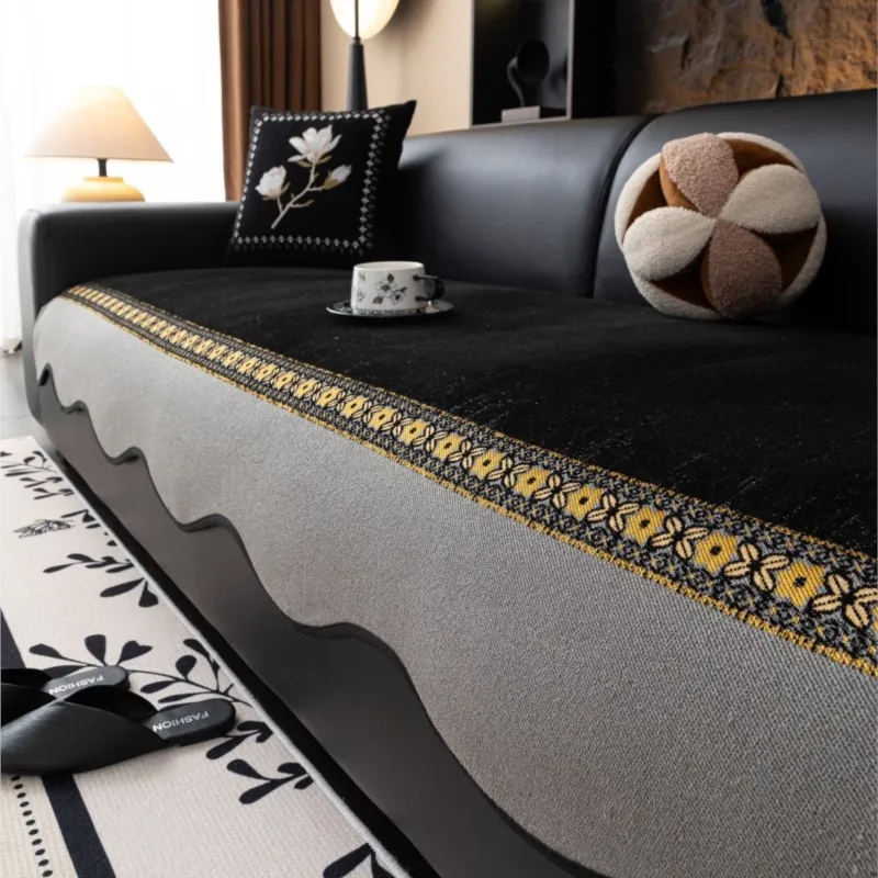 

Chenille Sofa Cover Non-Slip All-season Color Block Couch Protector Elegant Home Decor Irregularity Throw Cushion Slip-Resistant