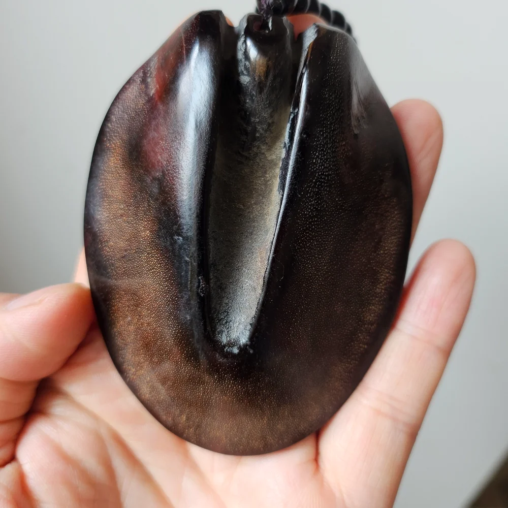 Natural Black Donkey Hoof Pendant Amulet Evil Warding Talisman Chinese Feng Shui Lucky Charm Hand Carving Fish Egg Texture
