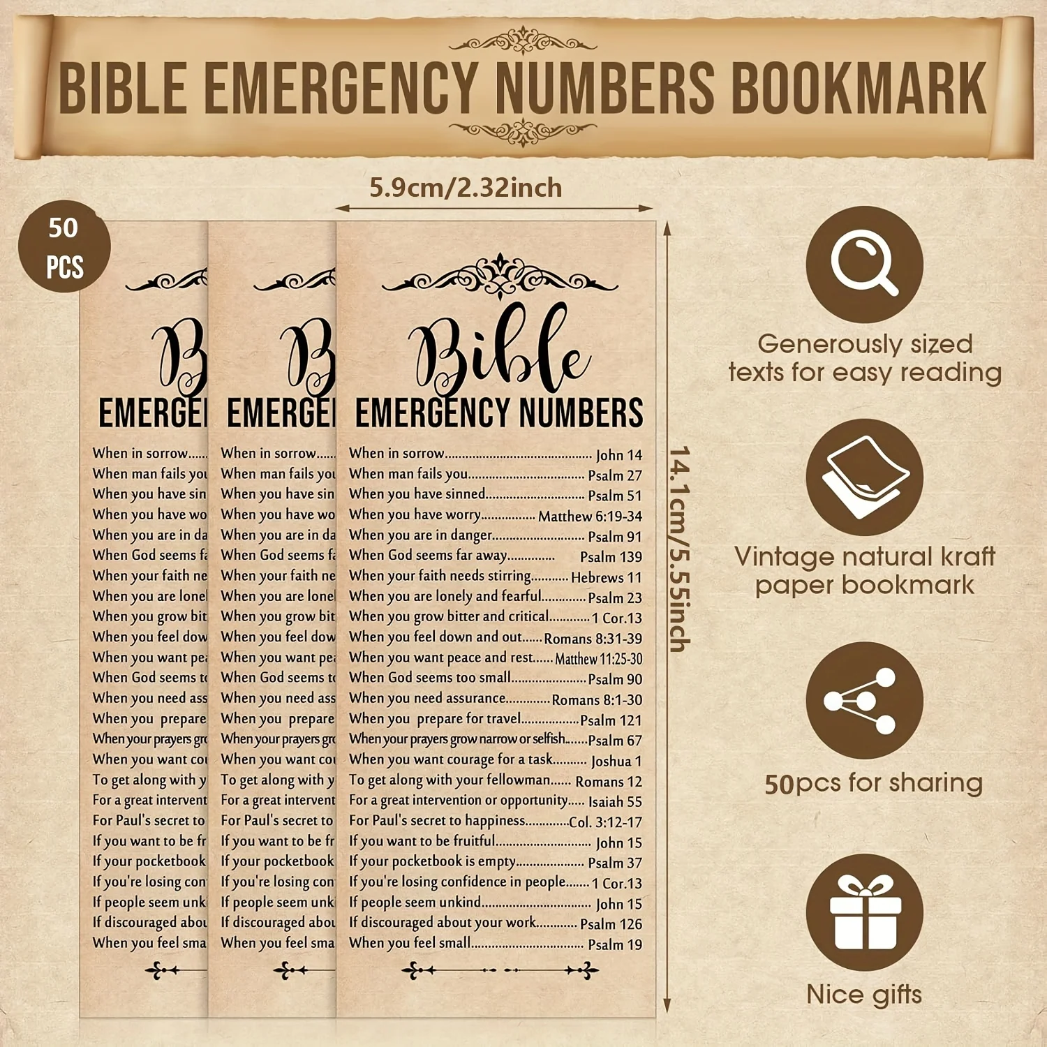 50 Pcs Bible Emergency Numbers Bookmark Christian Gift Religious Bible Verse Bookmark Christian Bookmarks for Church Welcome Gif