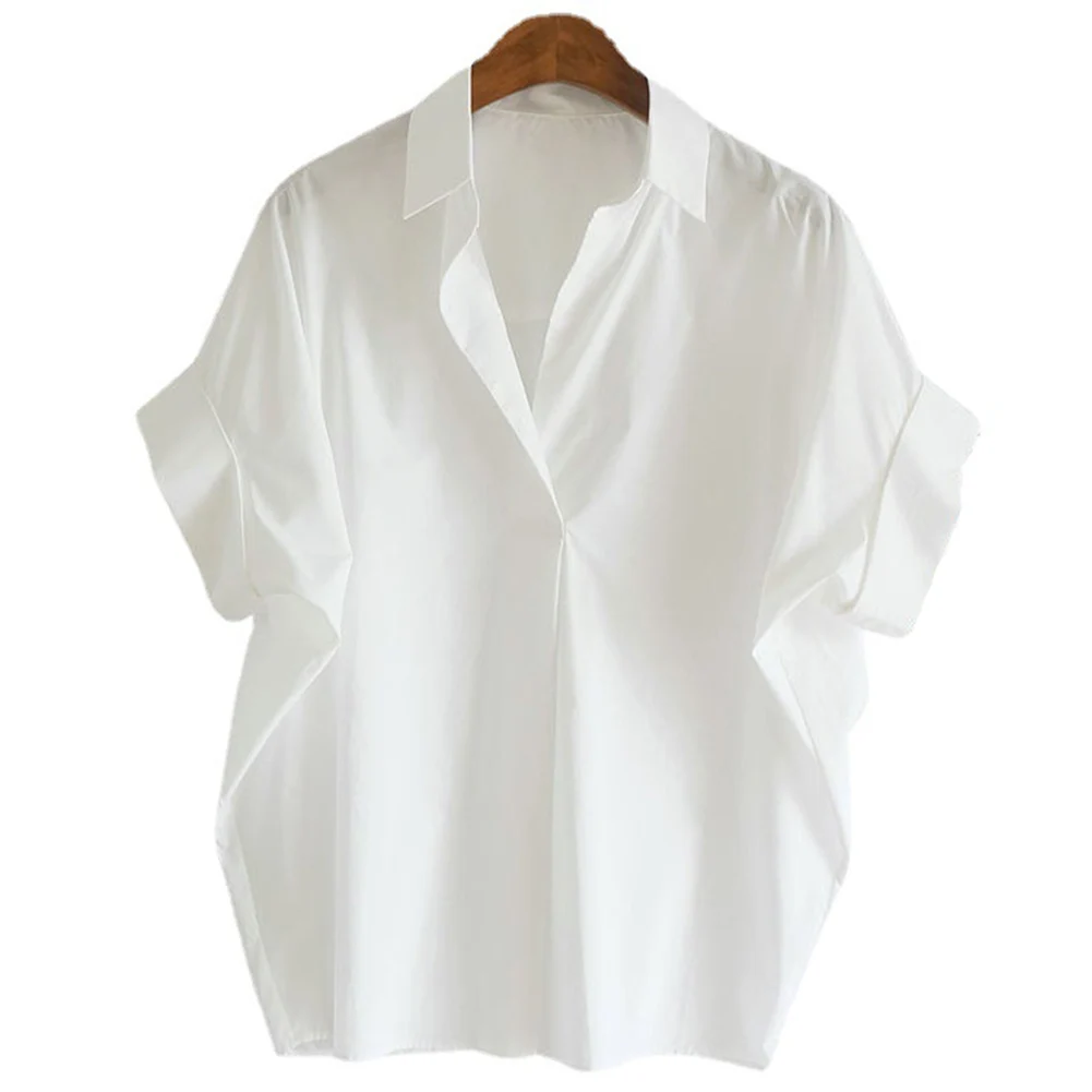 بلوزات نسائية لربيع وصيف بسيطة قصيرة بأكمام تشبه جناح الخفّاش وياقة مدورة قمصان بلون سادة بلوزة كلاسيكية تناسب الجميع #2