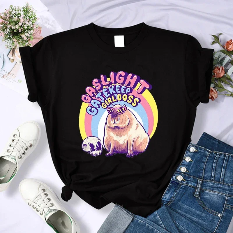 Cute Capybara Clothing T-Shirt Women Vintage Cartoon T Shirt Female Casual Anime Top Tees T Shirt Manga Women Graphic Tee Tops