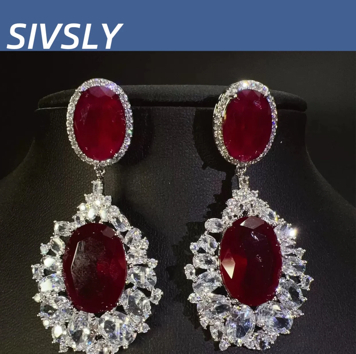 

Luxurious and high-end geometric ruby oval colored zircon earrings for formal occasions