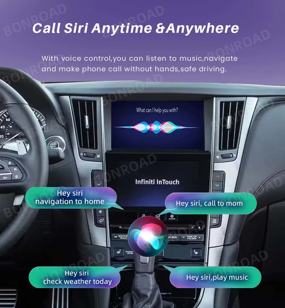 Moduł BONROAD Wireless Carplay Android Auto do Infiniti QX50 Q50L Q50 Q60 QX60 Nissan Patrol – Zestaw do aktualizacji fabrycznego radia z funkcją Bluetooth, Airplay, Mirror Link oraz nawigacji