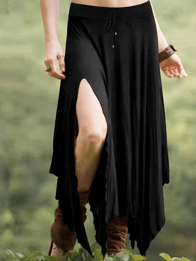 

Элегантное черное платье с бретелькой на шее, женское платье с высоким разрезом, асимметричный подол, длинный растягивающийся готический костюм на Хэллоуин, высокое качество, модный