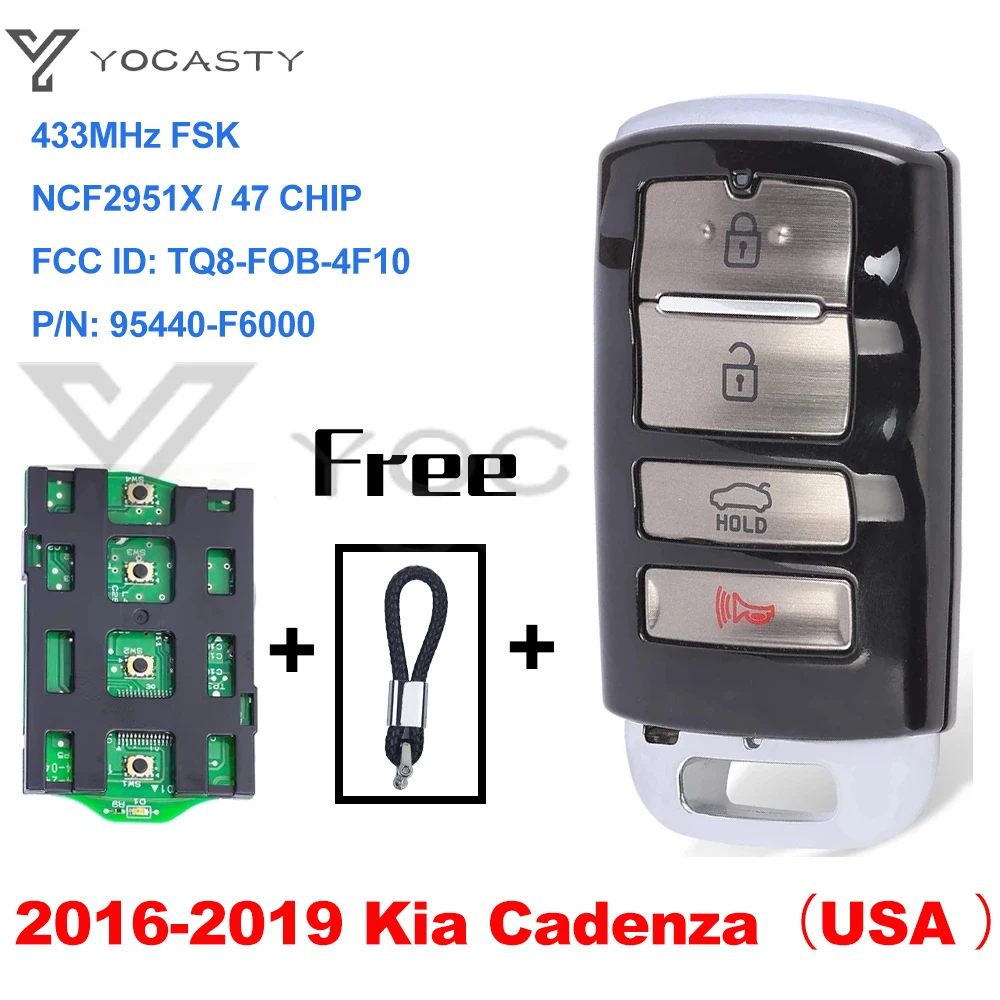 

YOCASTY TQ8-FOB-4F10 95440-F6000 Keyless Smart Car Key 433MHz NCF2951X 47 Chip For 2016 2017 2018 2019 Kia Cadenza