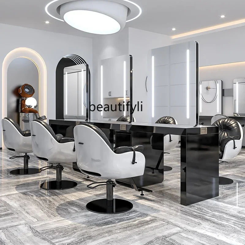 06Barber Shop Stainless Steel Dressing Table Hair Perm Mirror Hair Salon Dressing Mirror Beauty Makeup Mirror Table