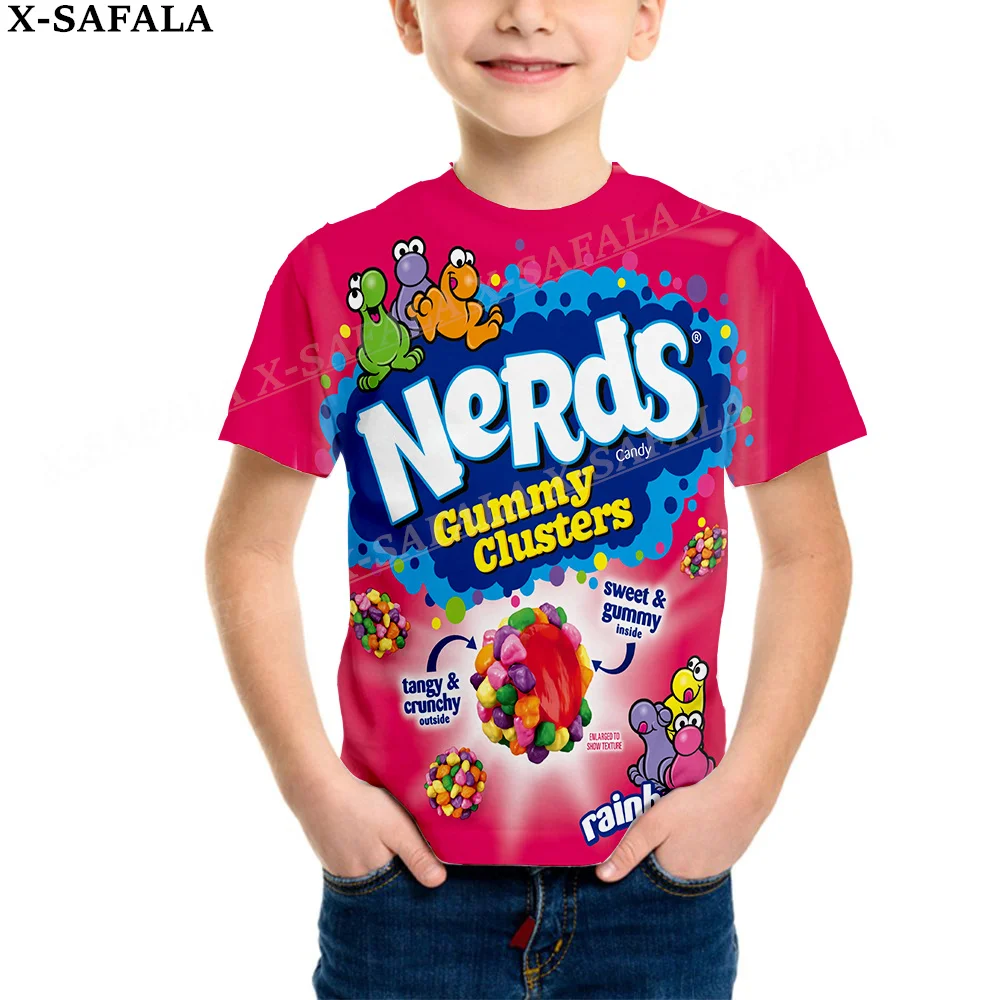 Novelty Funny Nerds Candy Food Customized 3D Printed Children Milk Fiber T-shirt Round Neck Boys Girls Kids  Casual Tops-1