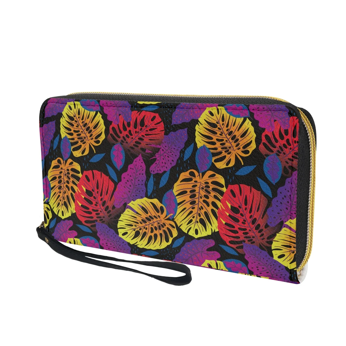 HYCOOL Wallets for Women 2023 Colorful Leaves Print PU Leather Card Holder Organizer Ladies Clutch Travel Purse Wristlet