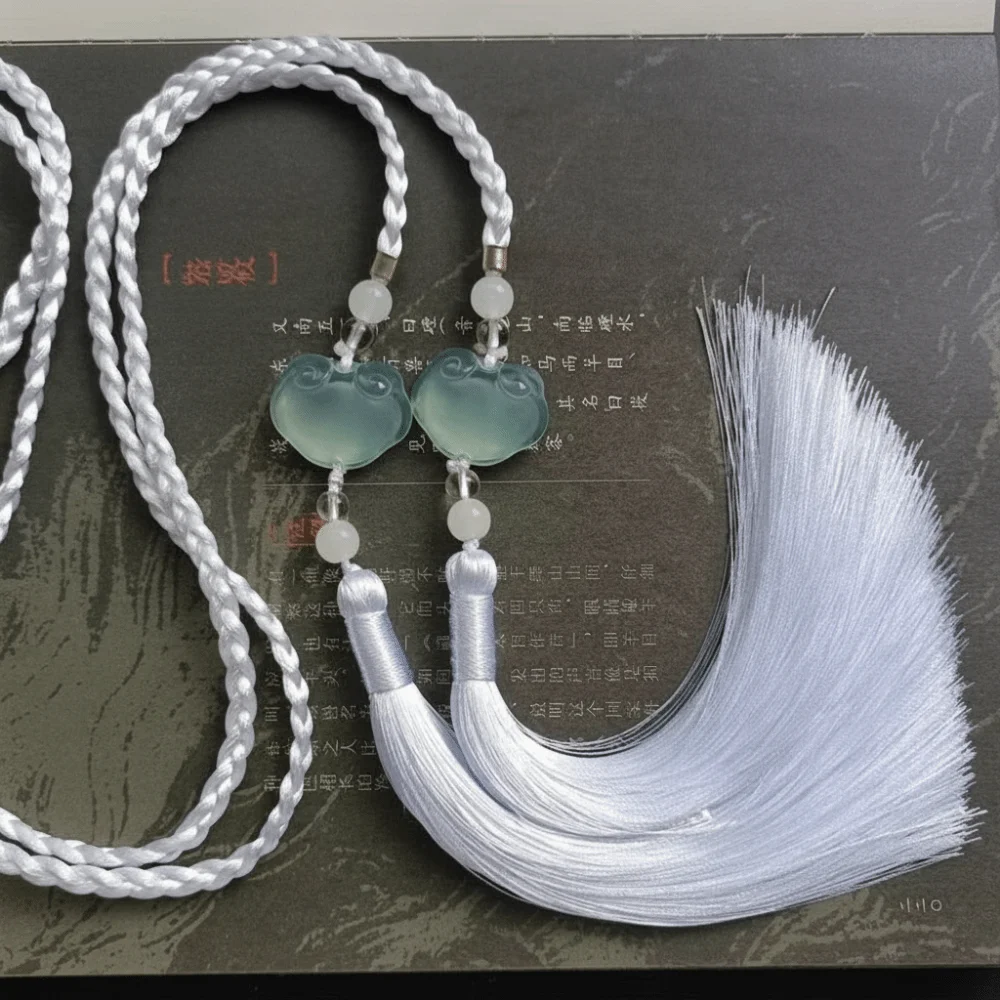 Einfacher Hanfu Palastgürtel mit Rundhalsausschnitt, traditionelles chinesisches Kostümzubehör, Quastenanhänger-Gürtel im kulturellen Stil, grün – Detail 7