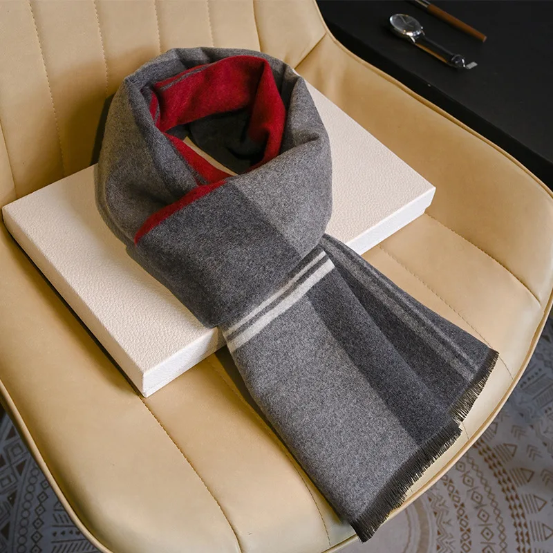 Men's Wool Blend Plaid Scarf, New Winter Premium Neck Wrap, Trendy Versatile Scarf, Gift for Boyfriend & Students