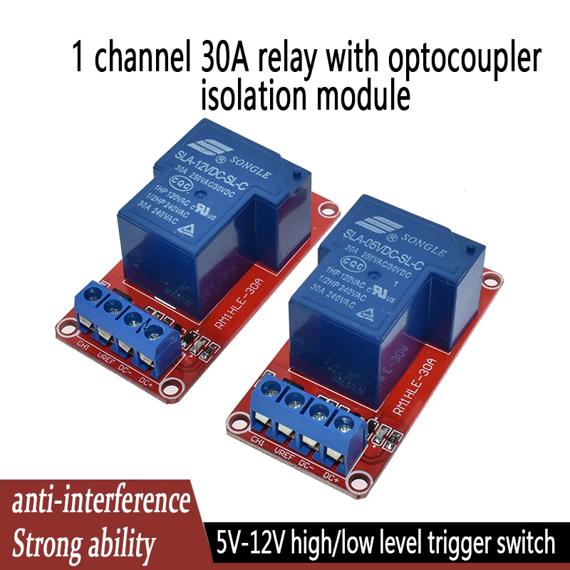 12V 5V 30A Two-way isolation relay module High/low level trigger 12V/5V 30A 1-Channel Relay Module+Electronic With Optocoupler