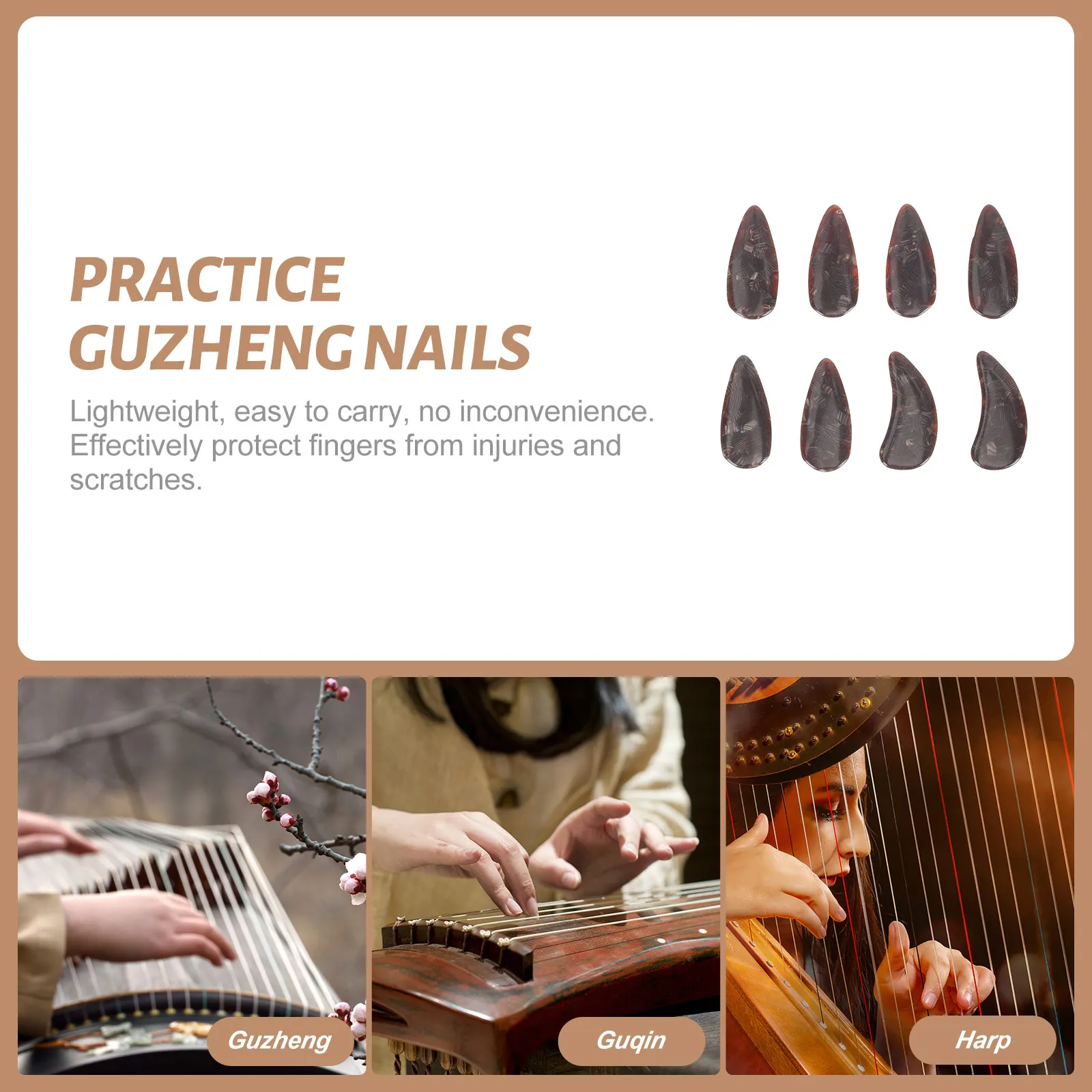 

8 Pcs Practice Playing Level Fake Nails Guzheng False Finger Picks Zither