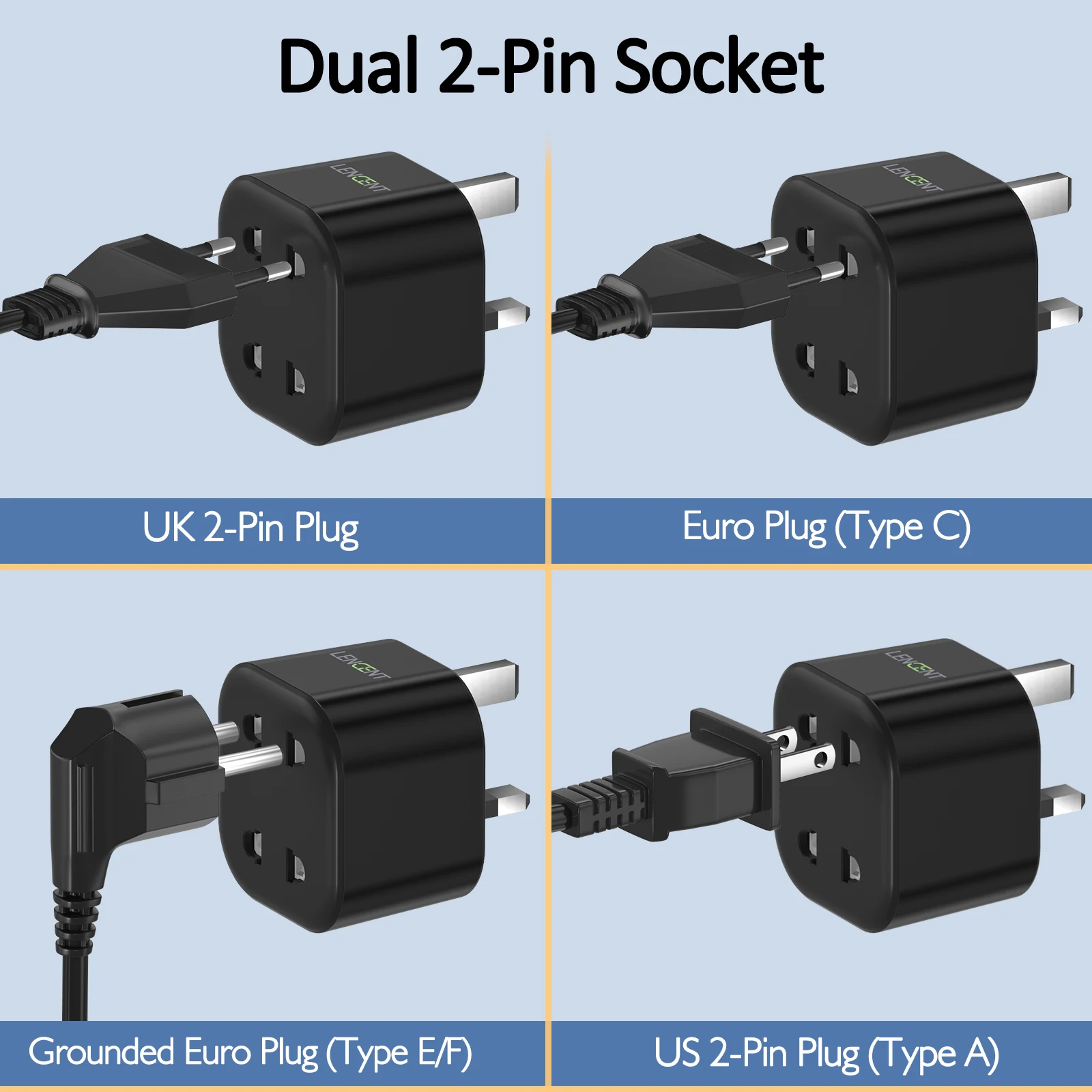 LENCENT 2 Pack Travel Adapter UK 2 Pin to 3 Pin 10A Fuse Electric Shaver Razor Adaptor Toothbrush Plug for Epilators Bathroom