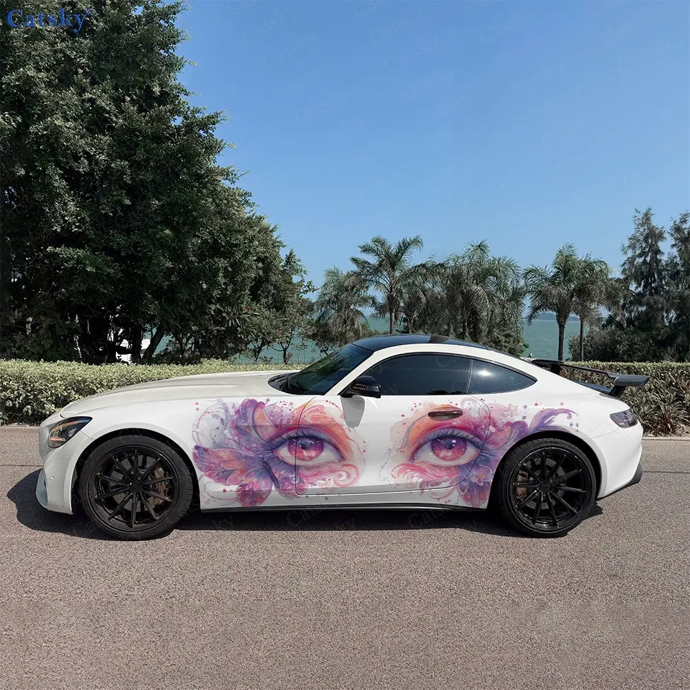 2pcs Butterfly Wing Wrapped Eyes Car Side Wraps, Self-Adhesive PVC Waterproof & Scratch-Resistant Stickers, Car Accessory Gift