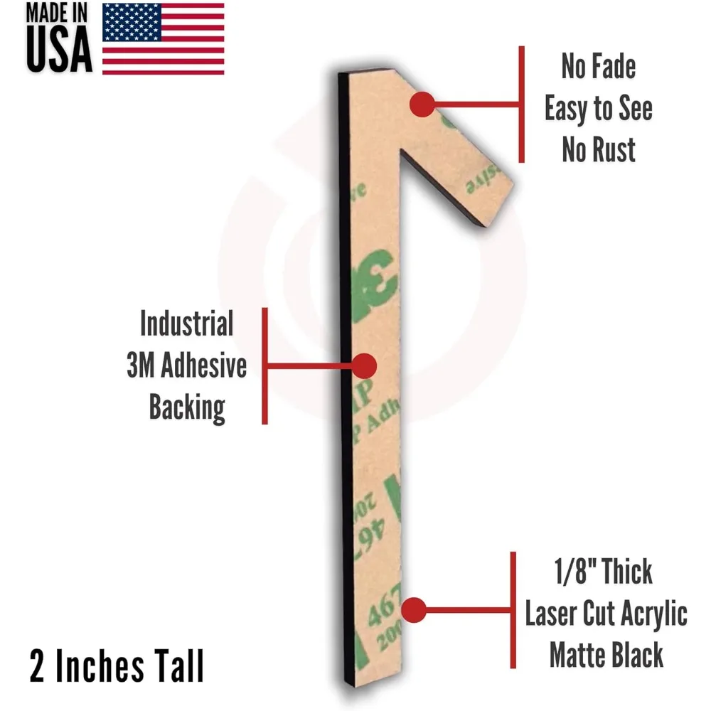 Números de caixa de correio autoadesivos pretos de 2 polegadas – à prova de intempéries, de longa duração, fácil instalação para superfícies lisas de metal ou plástico