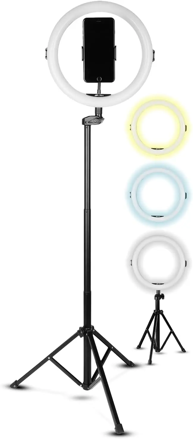 

11'' LED Selfie Ring Light with Tripod, Phone Holder, 3 Colors & 10 Brightness Levels for Videos