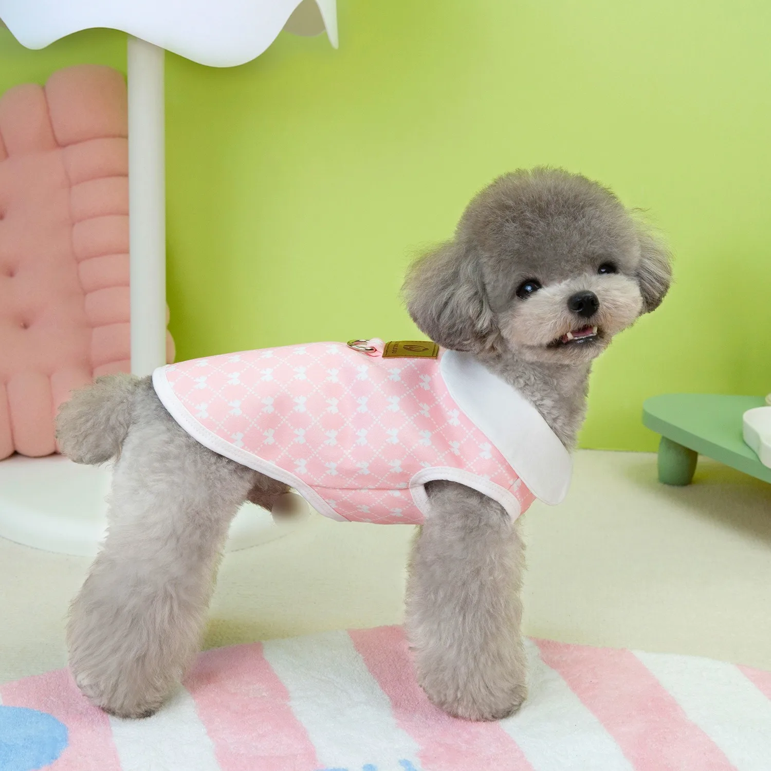 Winter Warm Dog Sweatshirt Teddy Bow Tie Clothes Bichon Frise Small Dog Navy Collar Pullover Cat Two Legs Apparel Pet Supplies