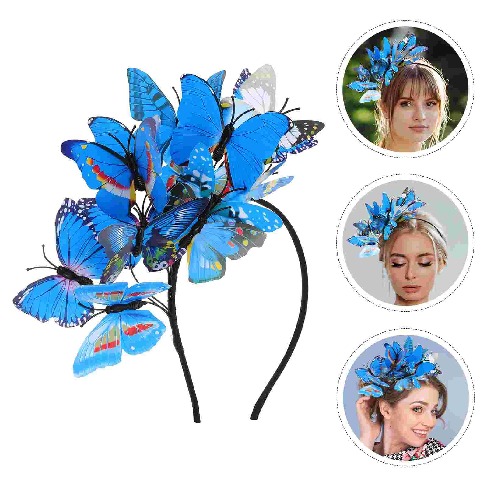 

Hair Ribbons Bow Headband Tea Party Fascinators Headpieces Tie Bands Butterfly for Women Blue Women's