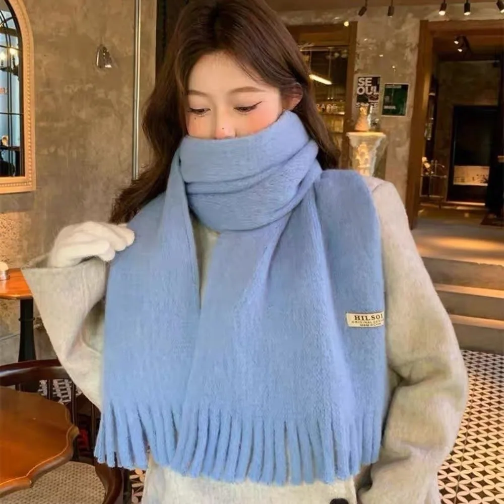

Classic Long Tassel Winter Wool Scarf Thicken Winter Cashmere Scarves Korean Style Solid Color Long Shawl Girl