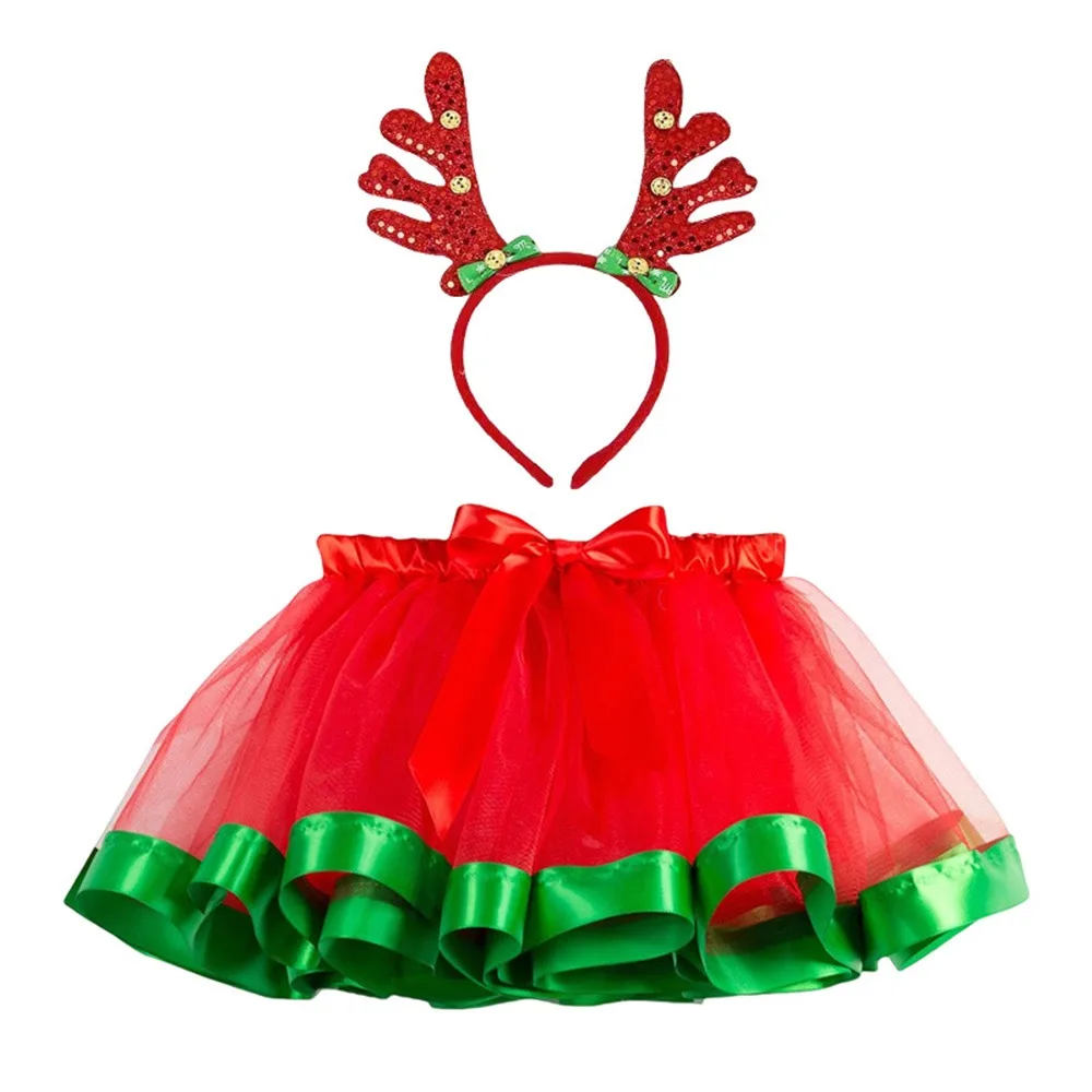 

With Antler Headband Christmas TUTU Skirt Set for 2-Piece Set Mesh Children's Tulle Skirt Christmas Party Performance Outfit
