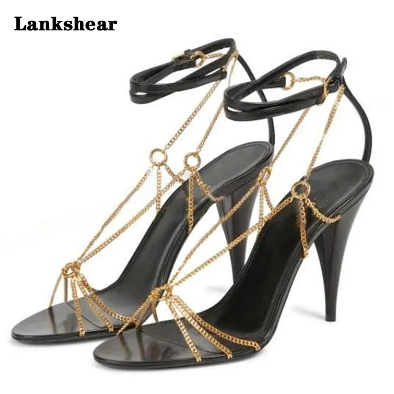 

High Heel Sandals Open Toe Metal Strap Stiletto Banquet Women's Shoes Luxury High Heels Women Shoes Sandals Sexy Party Female