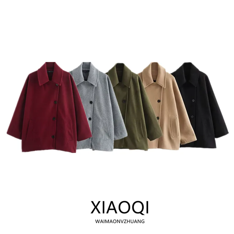 Jesień Zima Nowa Luźna Uniwersalna Długa Narzutka Płaszcz Mieszany Styl Elegancki Do Pracy 100% Inny Materiał