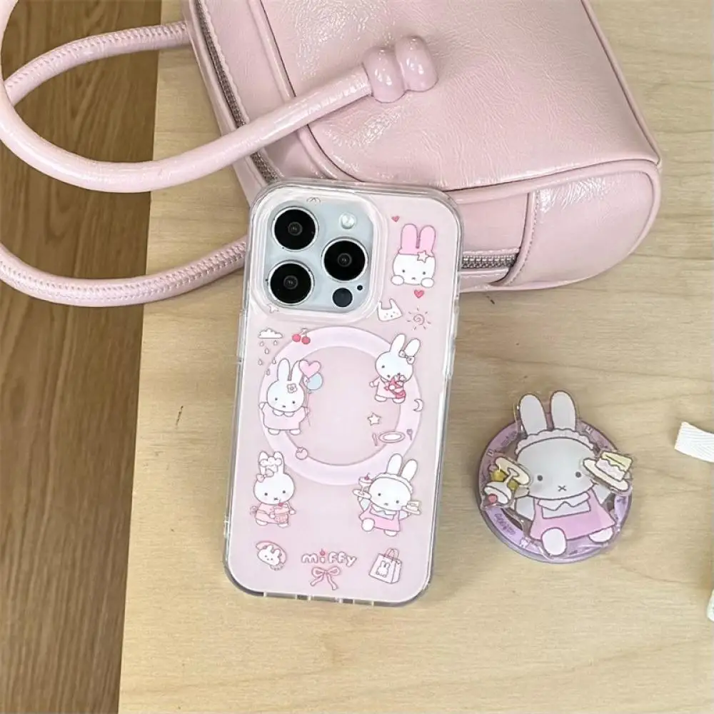 Miffy Rabbit เคสโทรศัพท์แม่เหล็ก Kawaii การ์ตูนขนม Miffy เหมาะสําหรับ Iphone 14 Pro Max เคสโทรศัพท์ป้องกันฤดูใบไม้ร่วง