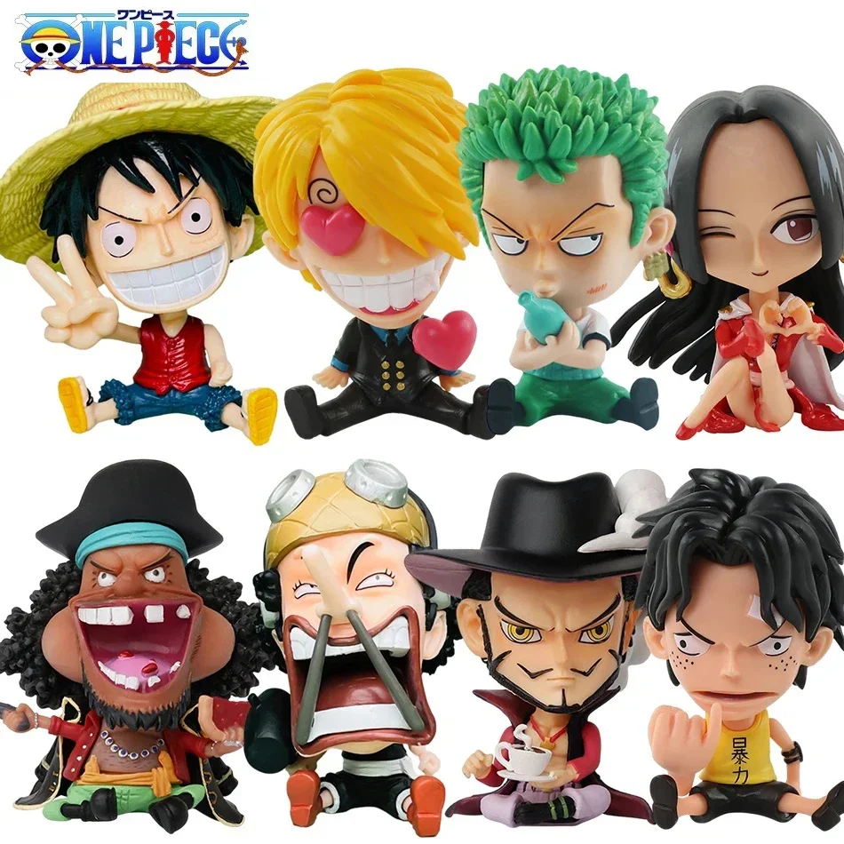 8cm Figurka anime One Piece Monkey D Luffy Roronoa Zoro Kawaii Toys Q Figural Nendoroid Dekoracja samochodu Model PVC Prezent