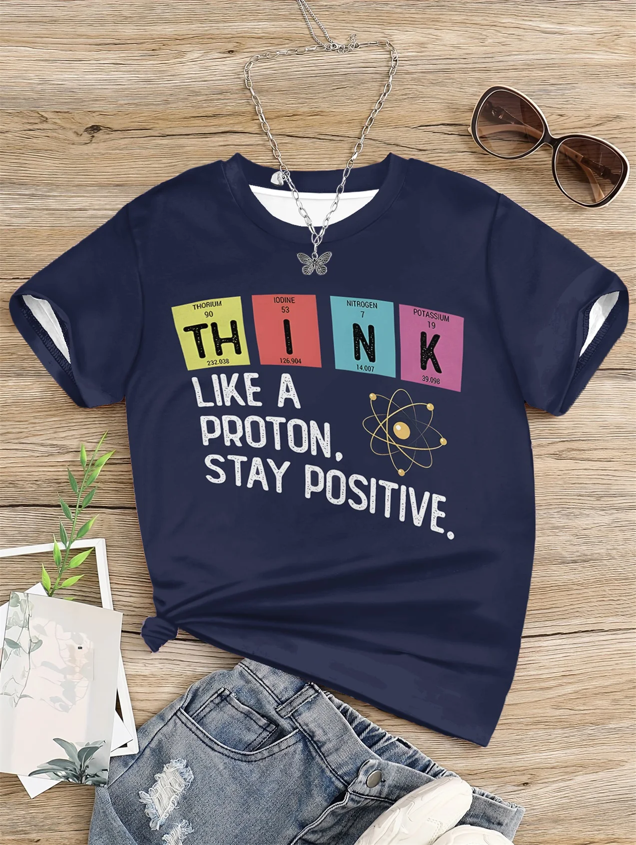 

Одежда для девочек 5-14 лет, темно-синяя футболка с надписью Think, детская одежда, детский летний топ с коротким рукавом, футболки