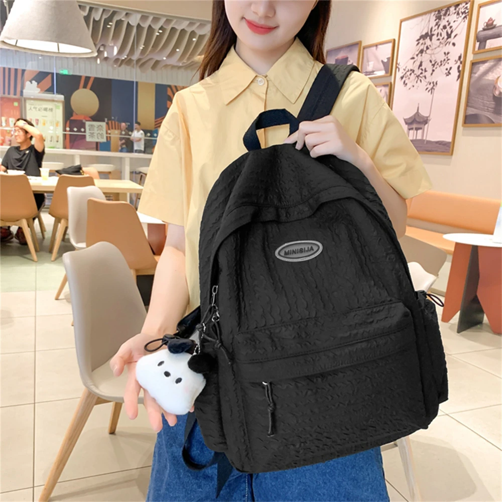 Teen School Bag for Girls Backpack Solid Color Women Bookbags Middle Student Schoolbag Large Cute Nylon Bagpack Bolsos De Mujer