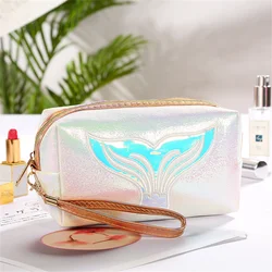 Mermaid Tail Women Laser Cosmetic Bag Toiletry Wash Storage Bag Portable PU Leather Waterproof Travel Lipstick Makeup Organizer