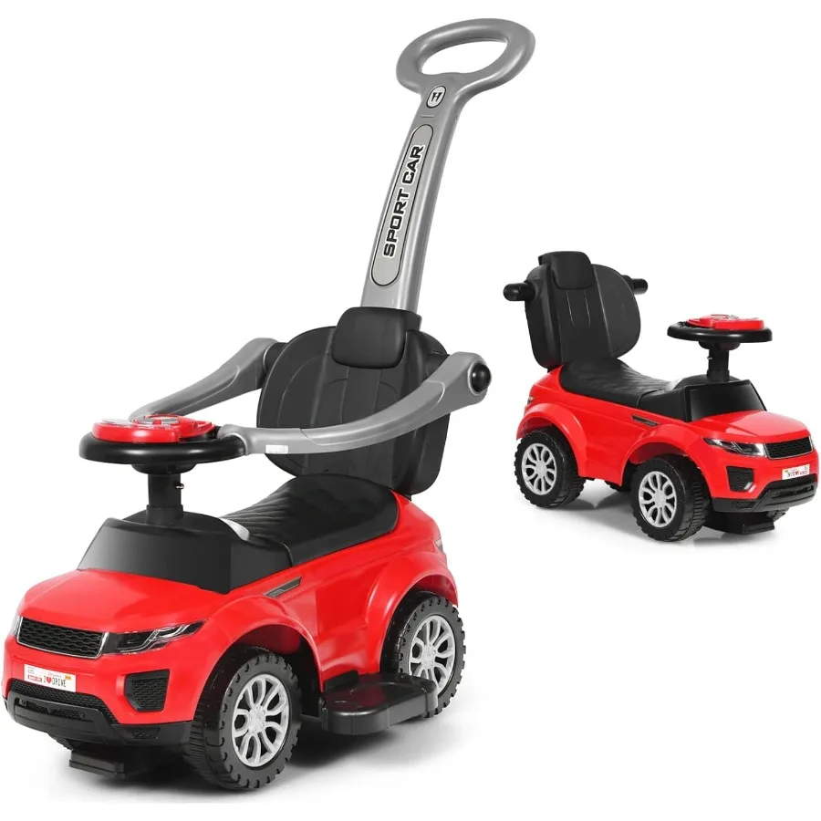 足で押す車、足で動かす車、プッシュハンドルと取り外し可能なガードレール、音と光、シート下収納付き