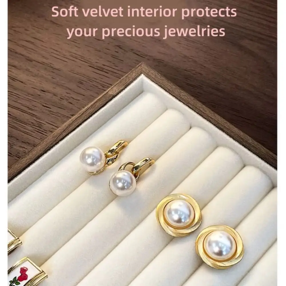 

Деревянный лоток для демонстрации ювелирных изделий с несколькими отделениями, бархатная подкладка, держатель для хранения сережек с плоским дном, экономия места, штабелируемая