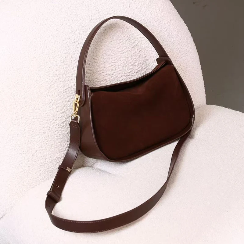 

Новая замшевая сумка через плечо, высококачественная натуральная кожа, сумка-коробка с магнитной застежкой, сумка индивидуального дизайна, высококачественная элегантная женская сумка