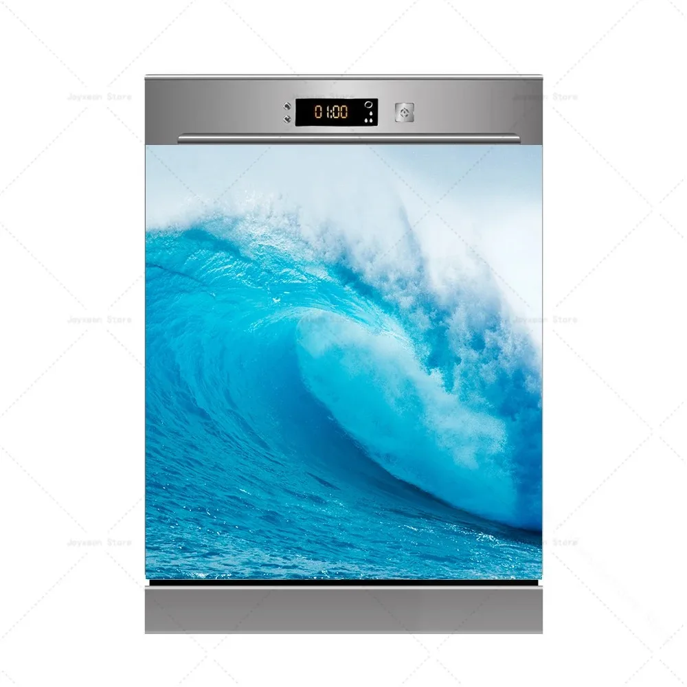 Ocean Wave Shark Dishwasher Stickers Waterproof Self-Adhesive Doors Decals Coastal Sea Landscape Wrap for Kitchen Home Decor view 5