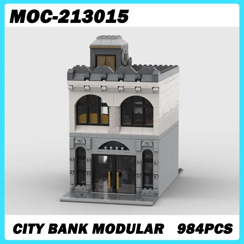 

MOC- 213015 Строительный блок, городской банк, модульная серия Street View, модель собрать мелкие частицы, кирпичная игрушка, подарок на день рождения
