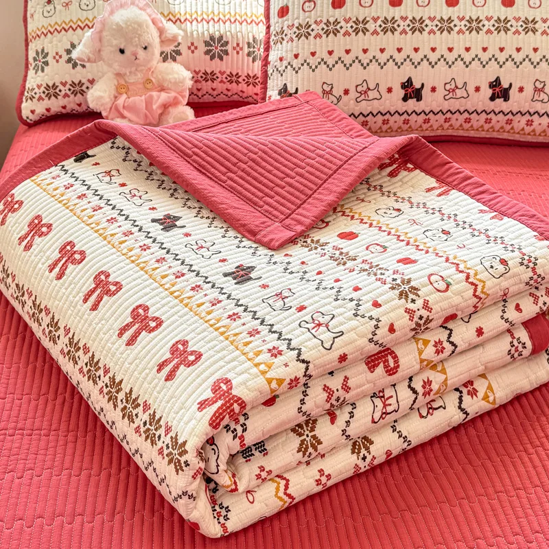 Ins Fresh Double Layer Gauze Quilted Bedspread Class A Maternal Pure Cotton 3 Piece Set All Season Sheet Mattress Cover