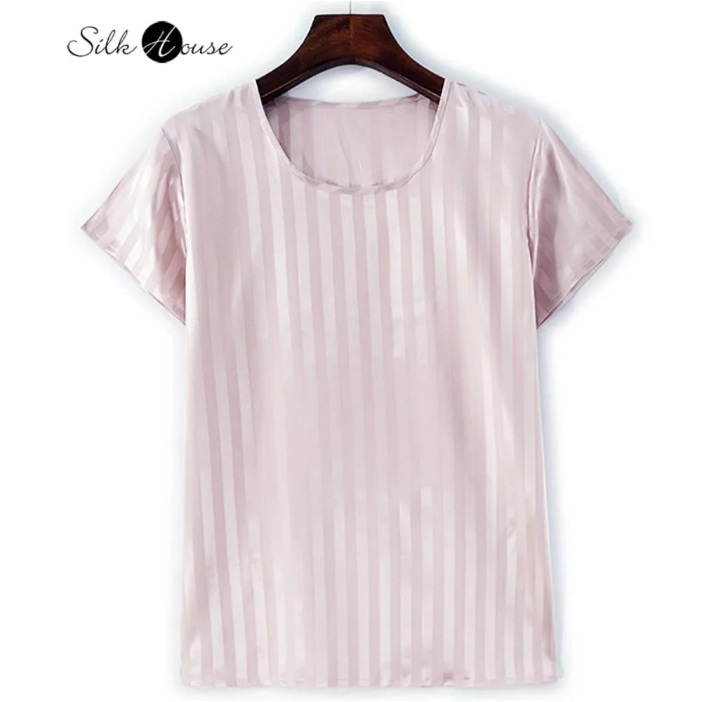 

Extremely Simple Style Heavyweight 100% Natural Mulberry Silk Fibroin Satin Skin Friendly Round Neck Short Sleeved T-shirt