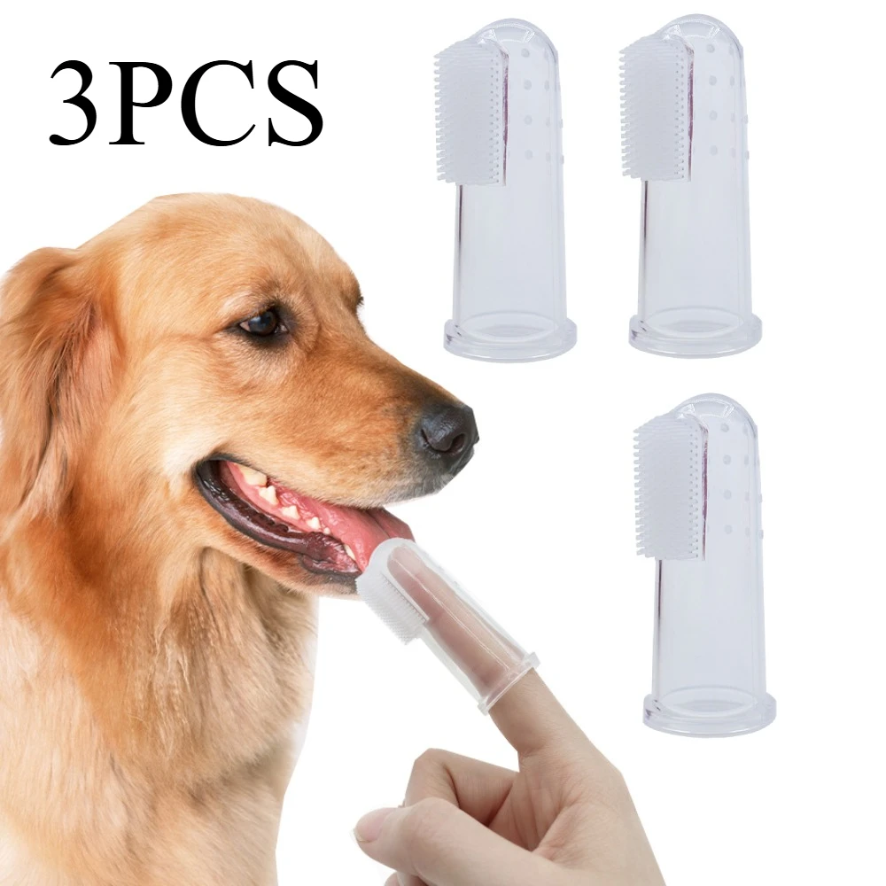 3pcs Pet Toothbrush Super Soft Pet Finger Brush Bad Breath Tartar Teeth Care Tool Dog Cat Anti-Bite Toys Cleaning Supplies