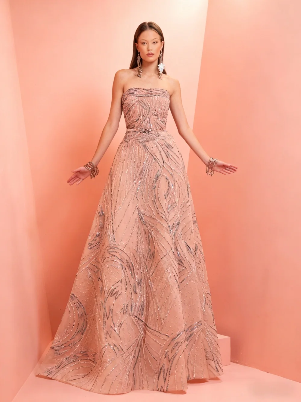 فستان سهرة GraceProm مذهل وردي أحمر الخدود بدون حمالات أنيق لامع ترتر بطول الأرض فستان سجاد رسمي للحفلات #3