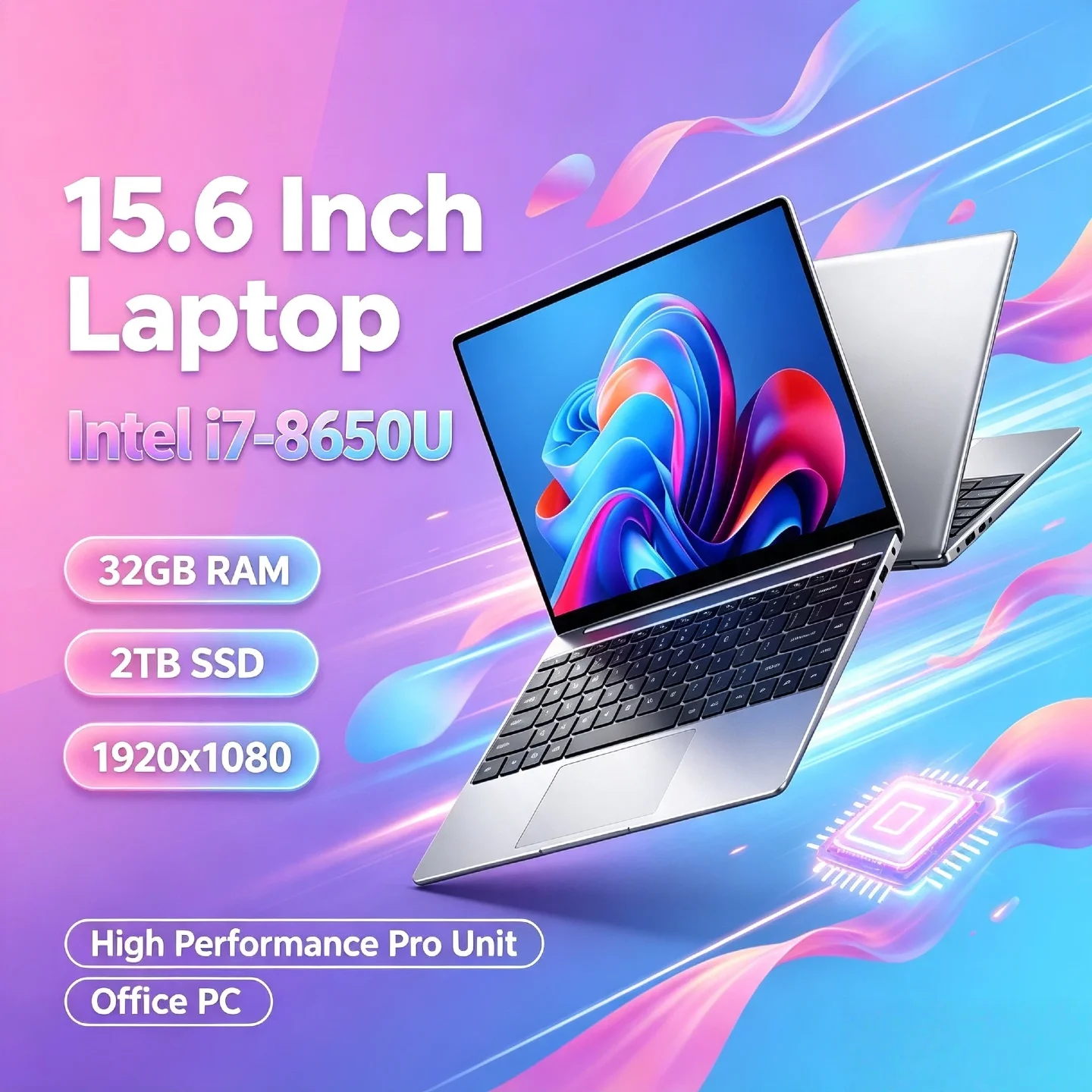 High Performance i7 8650U Intel 15.6 Inch Laptop 32GB RAM 2TB SSD 1TB SSD 1920x1080 Gamer Notebook Office PC Pro Unit