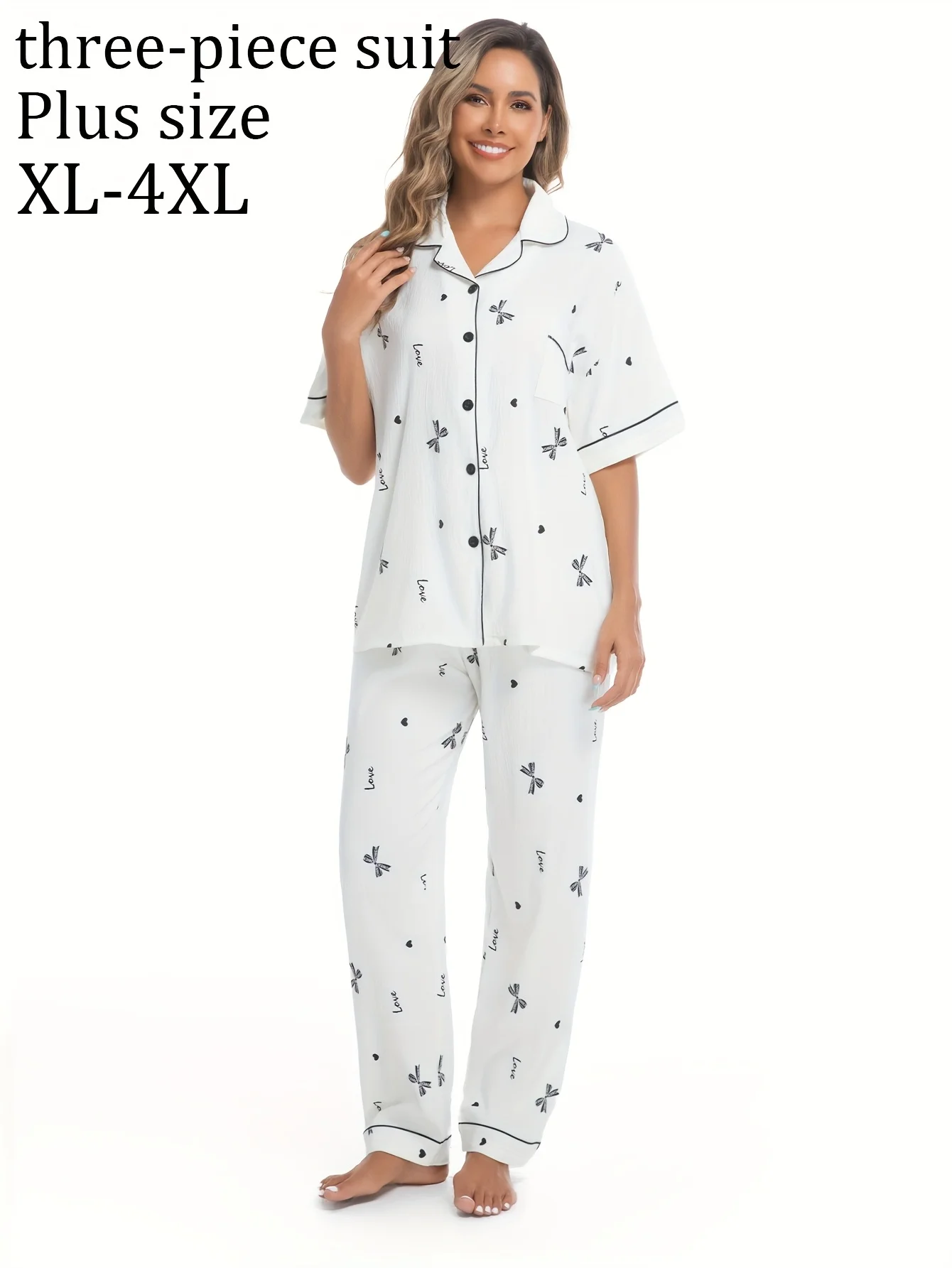 طقم بيجامة صيفية للسيدات مكون من ثلاث قطع، ملابس منزلية بأكمام قصيرة، بدلة قصيرة الطول ناعمة وقابلة للتنفس #3