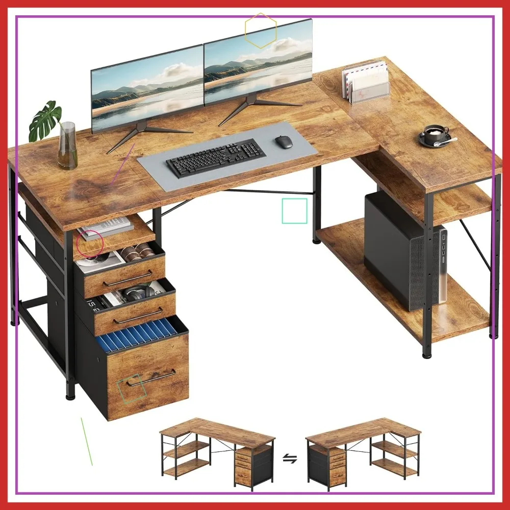 

Компьютерный стол 55 дюймов в деревенском стиле, коричневый, с ящиками, для небольших помещений, рабочий стол для спальни