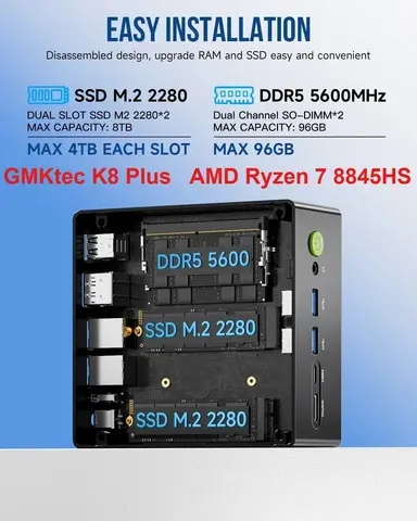 GMKtec K8 Plus AMD Ryzen 7 8845HS MINI PC Support Oculink WIFI6 BT5.2 Wins11Pro DDR5 5600Mhz PCIe SSD Desktop Gamer Computer