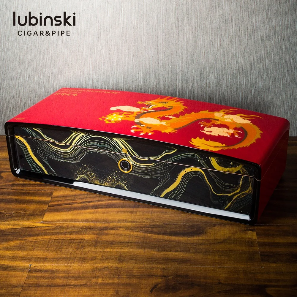 Lubinski YJA-60043 Capacity New Dragon Chinese Style Cigar Humidor Cedar Wooden Cigar Storage 80pcs Capacity