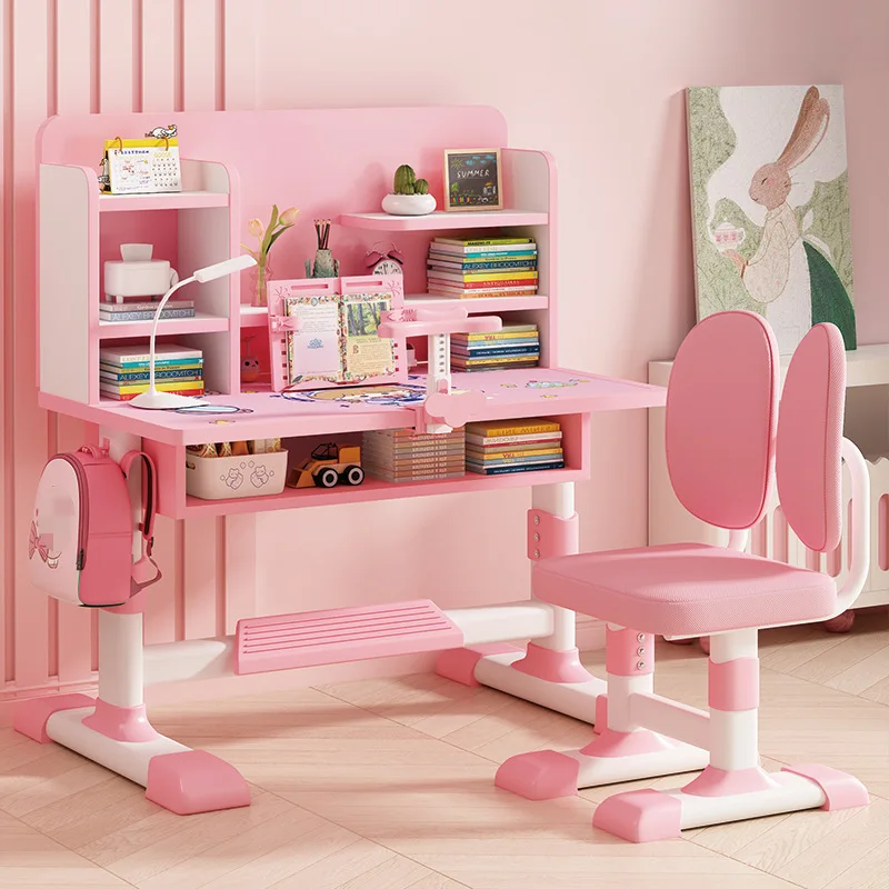 Desk children's study table bookshelf integrated table wholesale children's desks and chairs set combination, large quantity and