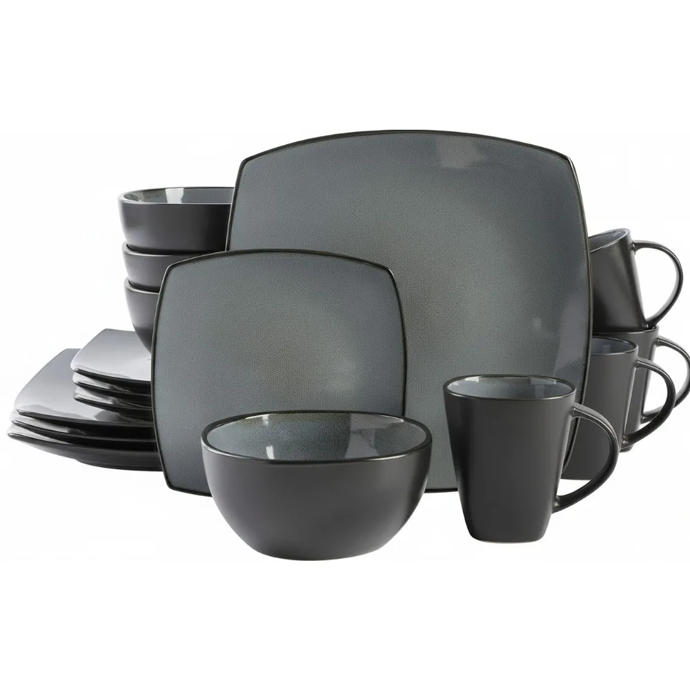 

Современный квадратный набор столовой посуды из камня с реактивной глазурью, сервиз на 4 (16 шт.), Eclipse — можно мыть в посудомоечной машине и в микроволновой печи