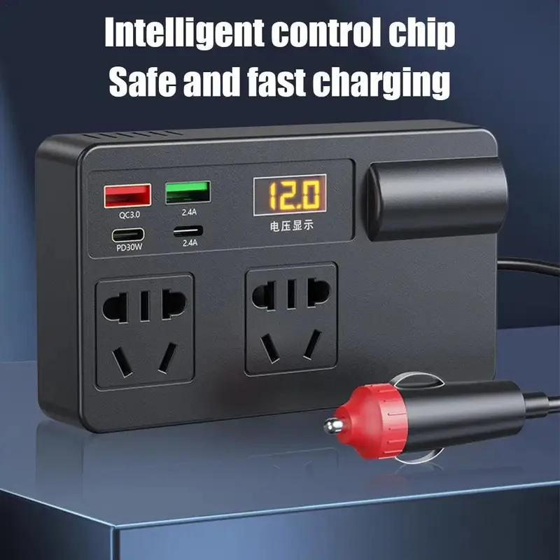 

Автомобильный инвертор 12 В/24 В, 200 Вт постоянного тока в переменный ток, 220 В с переключателем QC3.0, зарядное устройство USB/PD/Type-C, адаптер питания, инструмент обнаружения напряжения