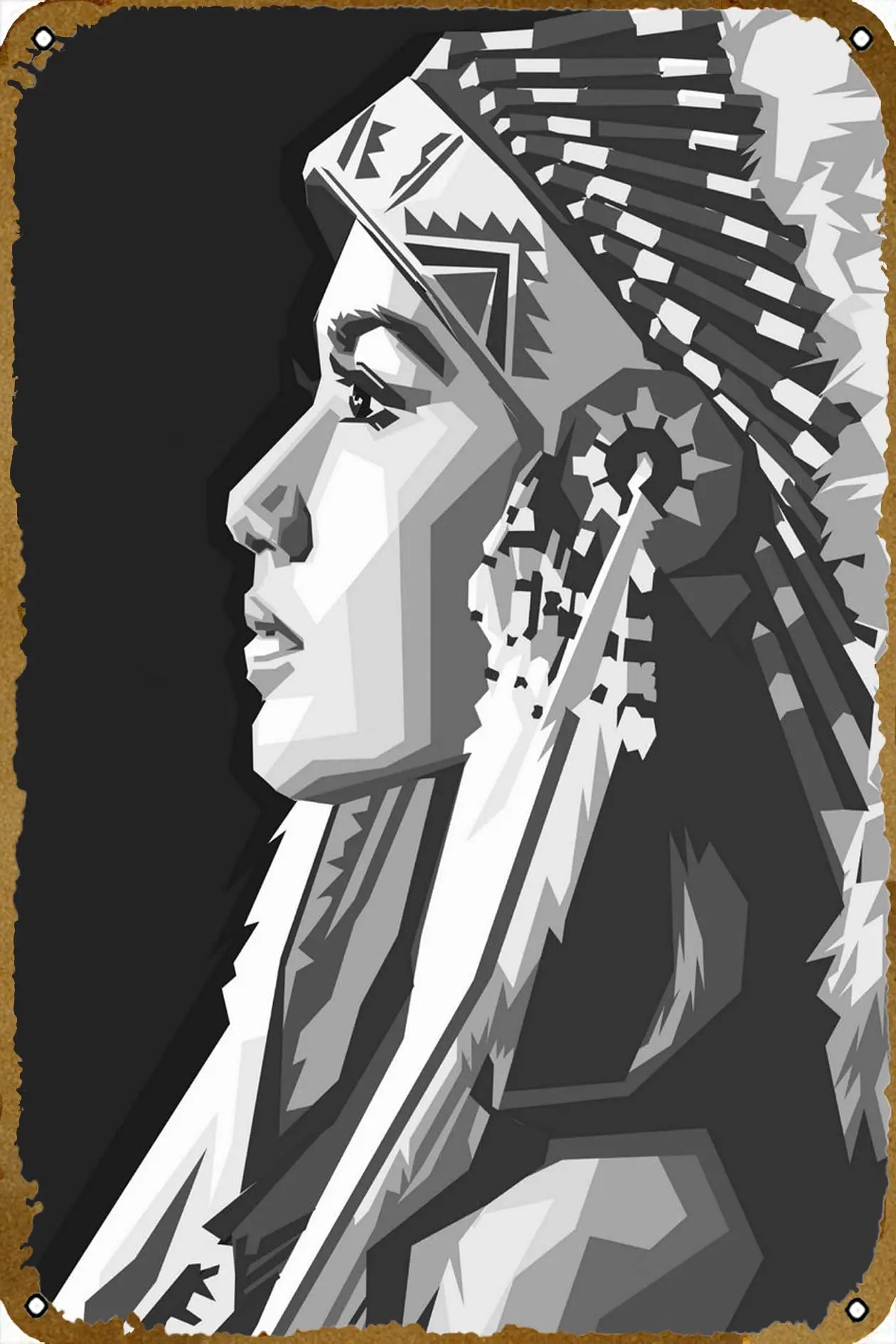 apache girl grayscale Movie Tin Sign Vintage Metal Sign for Men Women Plaque Wall Decor for Bar Pub Home Cafe 8x12 Inch